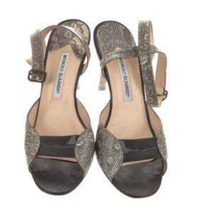 MANOLO BLAHNIK Leather Animal Print Sandals Size: 9 | IT 39